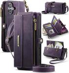 For iPhone 16 CaseMe C39 RFID Blocking Zipper Wallet Leather Phone Case with Crossbody Strap(Purple)