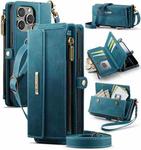 For iPhone 15 Pro CaseMe C39 RFID Blocking Zipper Wallet Leather Phone Case with Crossbody Strap(Green)