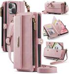 For iPhone 14 CaseMe C39 RFID Blocking Zipper Wallet Leather Phone Case with Crossbody Strap(Pink)