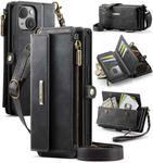 For iPhone 13 mini CaseMe C39 RFID Blocking Zipper Wallet Leather Phone Case with Crossbody Strap(Black)