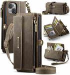 For iPhone 13 mini CaseMe C39 RFID Blocking Zipper Wallet Leather Phone Case with Crossbody Strap(Coffee)