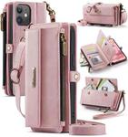 For iPhone 12 / 12 Pro CaseMe C39 RFID Blocking Zipper Wallet Leather Phone Case with Crossbody Strap(Pink)