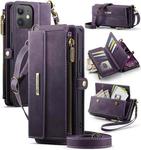 For iPhone 12 / 12 Pro CaseMe C39 RFID Blocking Zipper Wallet Leather Phone Case with Crossbody Strap(Purple)