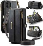 For iPhone 11 CaseMe C39 RFID Blocking Zipper Wallet Leather Phone Case with Crossbody Strap(Black)