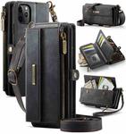 For iPhone 11 Pro CaseMe C39 RFID Blocking Zipper Wallet Leather Phone Case with Crossbody Strap(Black)