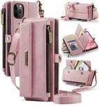 For iPhone 11 Pro CaseMe C39 RFID Blocking Zipper Wallet Leather Phone Case with Crossbody Strap(Pink)