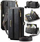 For iPhone X / XS CaseMe C39 RFID Blocking Zipper Wallet Leather Phone Case with Crossbody Strap(Black)
