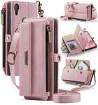 For iPhone 7 Plus / 8 Plus CaseMe C39 RFID Blocking Zipper Wallet Leather Phone Case with Crossbody Strap(Pink)