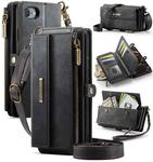 For iPhone 7 / 8 / SE 2022 CaseMe C39 RFID Blocking Zipper Wallet Leather Phone Case with Crossbody Strap(Black)
