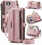 For iPhone 7 / 8 / SE 2022 CaseMe C39 RFID Blocking Zipper Wallet Leather Phone Case with Crossbody Strap(Pink)