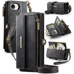For iPhone 16e CaseMe C39 RFID Blocking Zipper Wallet Leather Phone Case with Crossbody Strap(Black)