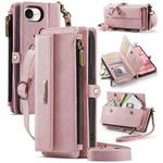 For iPhone 16e CaseMe C39 RFID Blocking Zipper Wallet Leather Phone Case with Crossbody Strap(Pink)