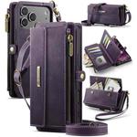 For iPhone 17 Pro CaseMe C39 RFID Blocking Zipper Wallet Leather Phone Case with Crossbody Strap(Purple)