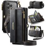 For iPhone 17 Pro Max CaseMe C39 RFID Blocking Zipper Wallet Leather Phone Case with Crossbody Strap(Black)