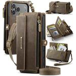 For iPhone 17 Pro Max CaseMe C39 RFID Blocking Zipper Wallet Leather Phone Case with Crossbody Strap(Coffee)
