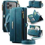 For iPhone 17 Pro Max CaseMe C39 RFID Blocking Zipper Wallet Leather Phone Case with Crossbody Strap(Green)