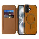 For iPhone 14 Linton MagSafe Leather Phone Case(Brown)