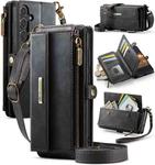 For Samsung Galaxy S25 / S24 5G CaseMe C39 RFID Blocking Zipper Wallet Leather Phone Case with Crossbody Strap(Black)