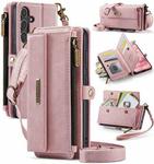 For Samsung Galaxy S25 / S24 5G CaseMe C39 RFID Blocking Zipper Wallet Leather Phone Case with Crossbody Strap(Pink)