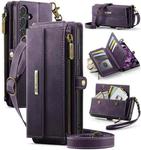 For Samsung Galaxy S25+ / S24+ 5G CaseMe C39 RFID Blocking Zipper Wallet Leather Phone Case with Crossbody Strap(Purple)