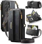 For Samsung Galaxy S25 Ultra 5G CaseMe C39 RFID Blocking Zipper Wallet Leather Phone Case with Crossbody Strap(Black)