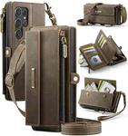 For Samsung Galaxy S25 Ultra 5G CaseMe C39 RFID Blocking Zipper Wallet Leather Phone Case with Crossbody Strap(Coffee)
