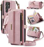 For Samsung Galaxy S24 Ultra 5G CaseMe C39 RFID Blocking Zipper Wallet Leather Phone Case with Crossbody Strap(Pink)