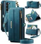 For Samsung Galaxy S23 5G CaseMe C39 RFID Blocking Zipper Wallet Leather Phone Case with Crossbody Strap(Green)
