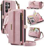 For Samsung Galaxy S23 Ultra 5G CaseMe C39 RFID Blocking Zipper Wallet Leather Phone Case with Crossbody Strap(Pink)