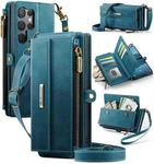 For Samsung Galaxy S23 Ultra 5G CaseMe C39 RFID Blocking Zipper Wallet Leather Phone Case with Crossbody Strap(Green)