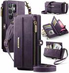 For Samsung Galaxy S23 Ultra 5G CaseMe C39 RFID Blocking Zipper Wallet Leather Phone Case with Crossbody Strap(Purple)
