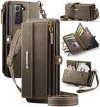 For Samsung Galaxy S22+ 5G CaseMe C39 RFID Blocking Zipper Wallet Leather Phone Case with Crossbody Strap(Coffee)