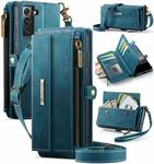For Samsung Galaxy S22+ 5G CaseMe C39 RFID Blocking Zipper Wallet Leather Phone Case with Crossbody Strap(Green)
