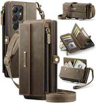 For Samsung Galaxy S22 Ultra 5G CaseMe C39 RFID Blocking Zipper Wallet Leather Phone Case with Crossbody Strap(Coffee)