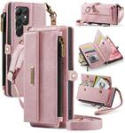 For Samsung Galaxy S22 Ultra 5G CaseMe C39 RFID Blocking Zipper Wallet Leather Phone Case with Crossbody Strap(Pink)