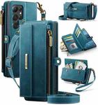 For Samsung Galaxy S22 Ultra 5G CaseMe C39 RFID Blocking Zipper Wallet Leather Phone Case with Crossbody Strap(Green)