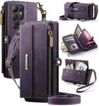 For Samsung Galaxy S22 Ultra 5G CaseMe C39 RFID Blocking Zipper Wallet Leather Phone Case with Crossbody Strap(Purple)