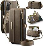 For Samsung Galaxy S21 FE 5G CaseMe C39 RFID Blocking Zipper Wallet Leather Phone Case with Crossbody Strap(Coffee)