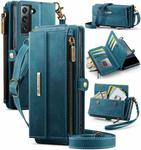 For Samsung Galaxy S21 FE 5G CaseMe C39 RFID Blocking Zipper Wallet Leather Phone Case with Crossbody Strap(Green)
