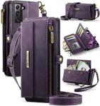 For Samsung Galaxy S21 FE 5G CaseMe C39 RFID Blocking Zipper Wallet Leather Phone Case with Crossbody Strap(Purple)