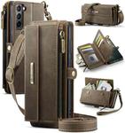 For Samsung Galaxy S21+ 5G CaseMe C39 RFID Blocking Zipper Wallet Leather Phone Case with Crossbody Strap(Coffee)