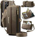 For Samsung Galaxy S21 Ultra 5G CaseMe C39 RFID Blocking Zipper Wallet Leather Phone Case with Crossbody Strap(Coffee)