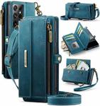 For Samsung Galaxy S21 Ultra 5G CaseMe C39 RFID Blocking Zipper Wallet Leather Phone Case with Crossbody Strap(Green)