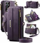 For Samsung Galaxy S21 Ultra 5G CaseMe C39 RFID Blocking Zipper Wallet Leather Phone Case with Crossbody Strap(Purple)