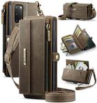 For Samsung Galaxy S20 5G CaseMe C39 RFID Blocking Zipper Wallet Leather Phone Case with Crossbody Strap(Coffee)