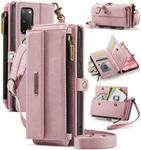 For Samsung Galaxy S20 5G CaseMe C39 RFID Blocking Zipper Wallet Leather Phone Case with Crossbody Strap(Pink)