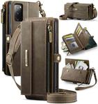 For Samsung Galaxy S20 FE 5G CaseMe C39 RFID Blocking Zipper Wallet Leather Phone Case with Crossbody Strap(Coffee)