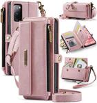 For Samsung Galaxy S20 FE 5G CaseMe C39 RFID Blocking Zipper Wallet Leather Phone Case with Crossbody Strap(Pink)