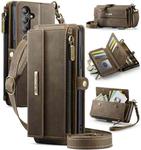 For Samsung Galaxy A14 CaseMe C39 RFID Blocking Zipper Wallet Leather Phone Case with Crossbody Strap(Coffee)