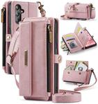 For Samsung Galaxy A14 CaseMe C39 RFID Blocking Zipper Wallet Leather Phone Case with Crossbody Strap(Pink)